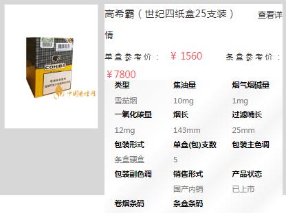 高希霸世紀(jì)4號(hào)木盒雪茄價(jià)格介紹截圖